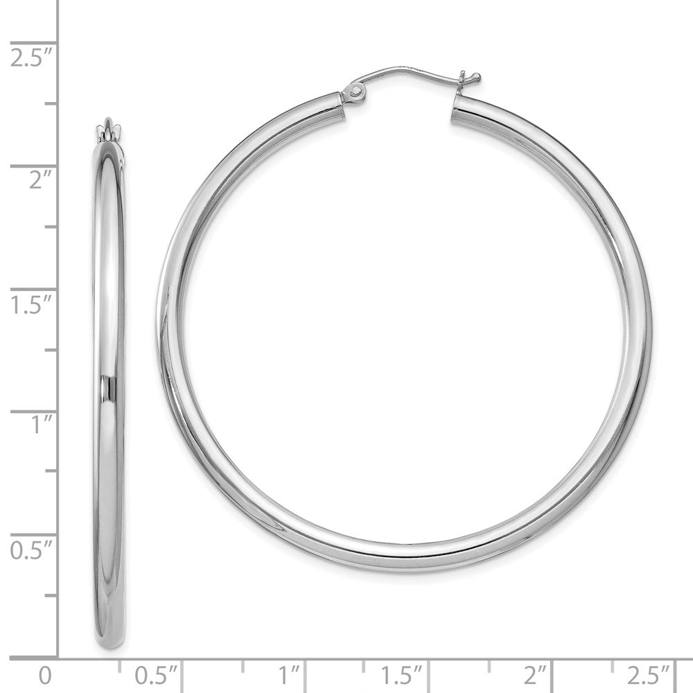 Alternate view of the 3mm, Sterling Silver, Classic Round Hoop Earrings - 52mm (2 Inch) by The Black Bow Jewelry Co.