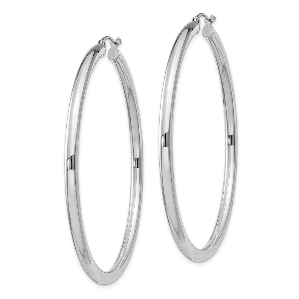 Alternate view of the 3mm, Sterling Silver, Classic Round Hoop Earrings - 55mm (2 1/8 Inch) by The Black Bow Jewelry Co.