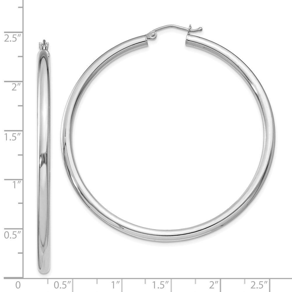 Alternate view of the 3mm, Sterling Silver, Classic Round Hoop Earrings - 55mm (2 1/8 Inch) by The Black Bow Jewelry Co.