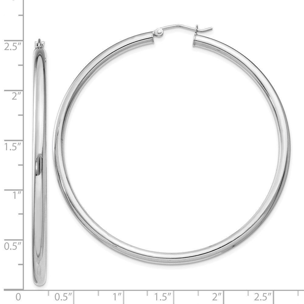 Alternate view of the 3mm Sterling Silver, Extra Large Round Hoop Earrings, 60mm (2 3/8 In) by The Black Bow Jewelry Co.