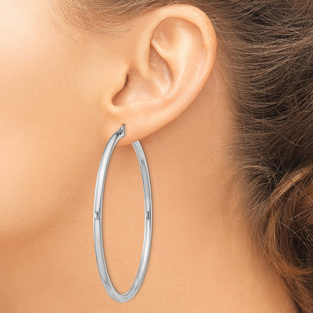 Alternate view of the 3mm Sterling Silver, Extra Large Round Hoop Earrings, 65mm (2 1/2 In) by The Black Bow Jewelry Co.