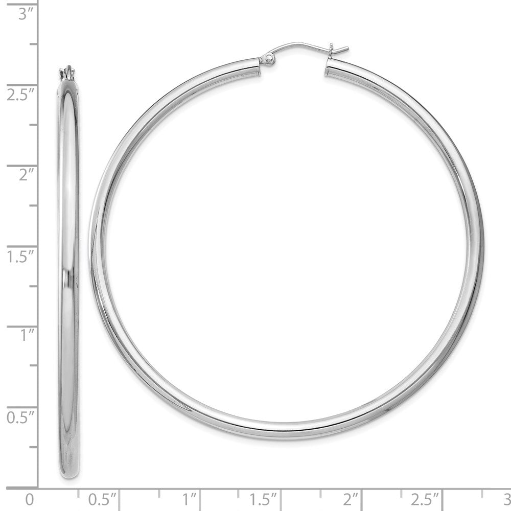 Alternate view of the 3mm Sterling Silver, Extra Large Round Hoop Earrings, 65mm (2 1/2 In) by The Black Bow Jewelry Co.