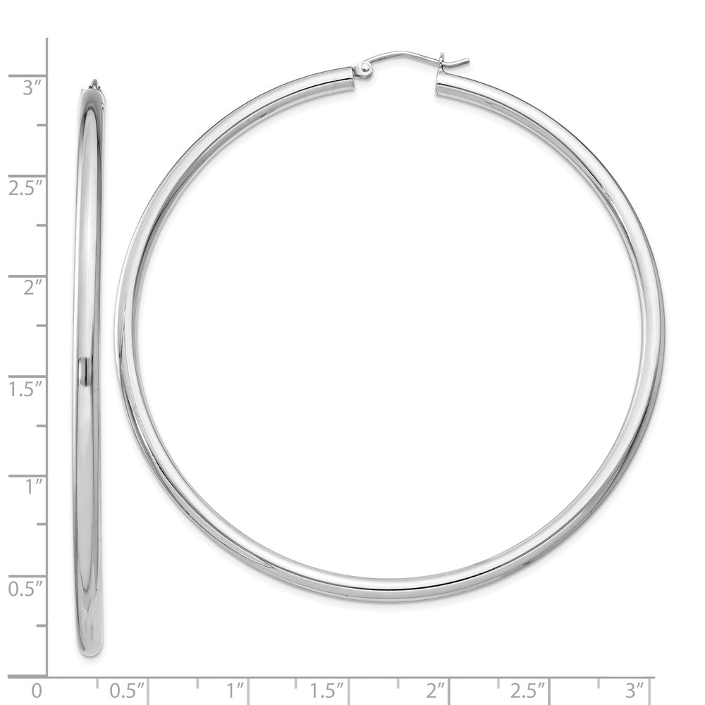 Alternate view of the 3mm Sterling Silver, Extra Large Round Hoop Earrings, 70mm (2 3/4 In) by The Black Bow Jewelry Co.