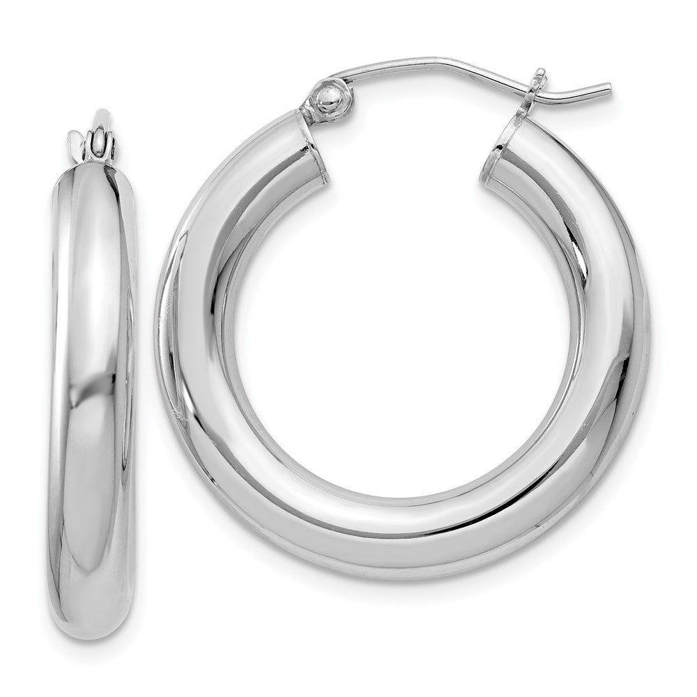 4mm, Sterling Silver, Round Hoop Earrings - 24mm (1 Inch), Item E8868-24 by The Black Bow Jewelry Co.