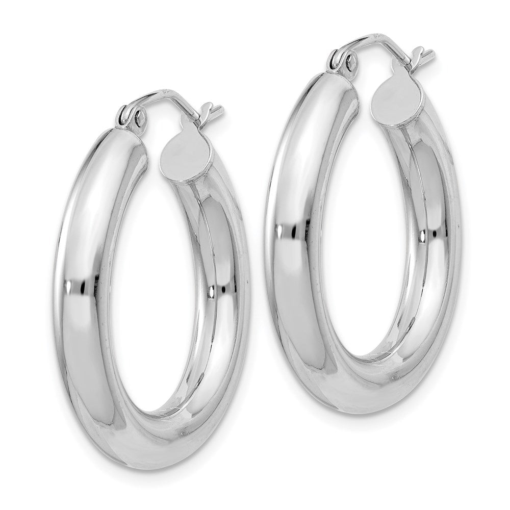 Alternate view of the 4mm, Sterling Silver, Round Hoop Earrings - 24mm (1 Inch) by The Black Bow Jewelry Co.