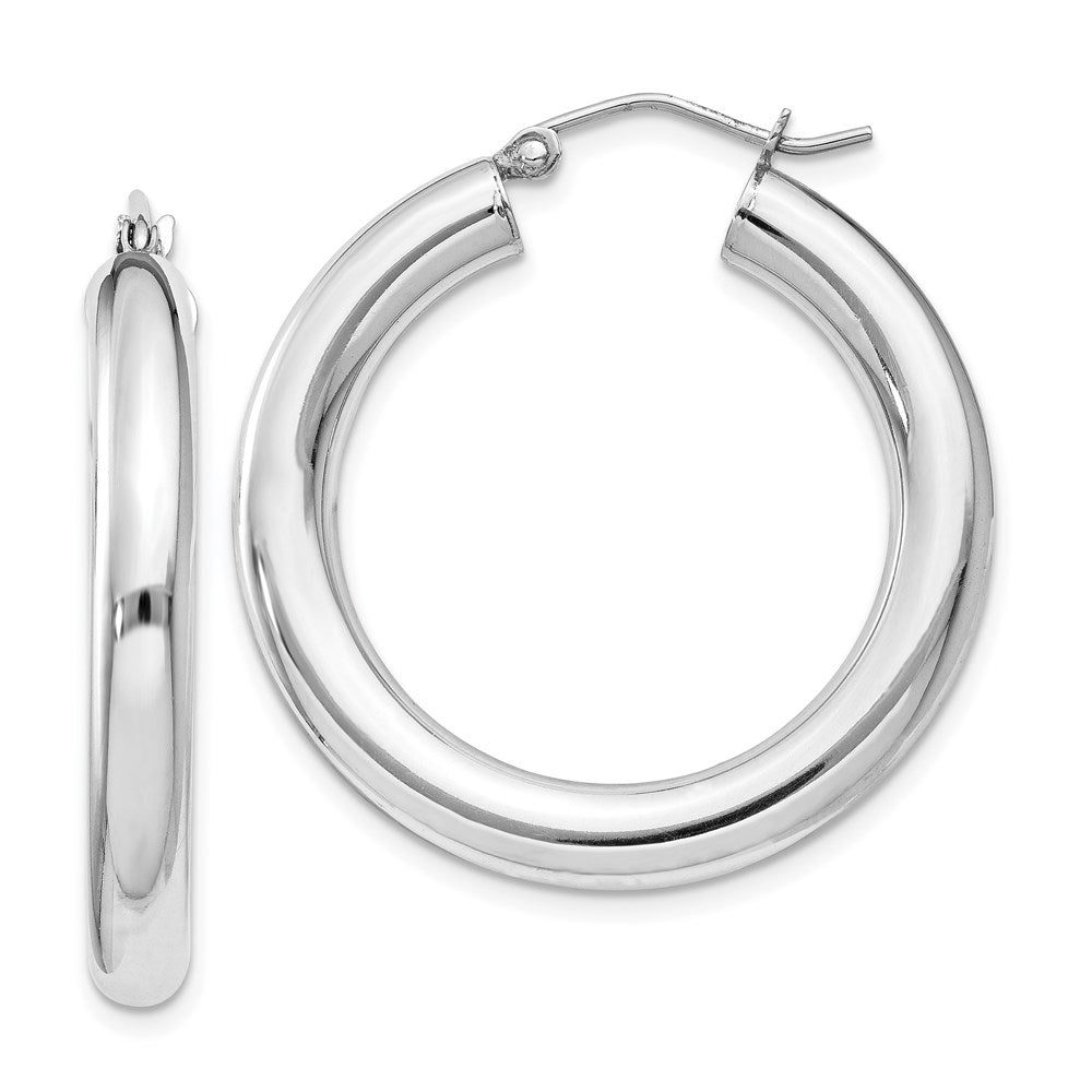 4mm, Sterling Silver, Round Hoop Earrings - 30mm (1 1/8 Inch), Item E8868-30 by The Black Bow Jewelry Co.