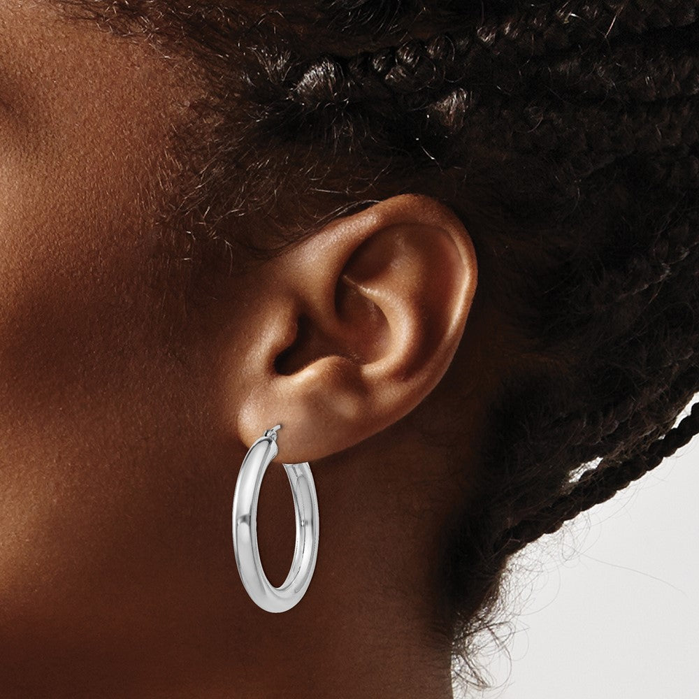 Alternate view of the 4mm, Sterling Silver, Round Hoop Earrings - 30mm (1 1/8 Inch) by The Black Bow Jewelry Co.