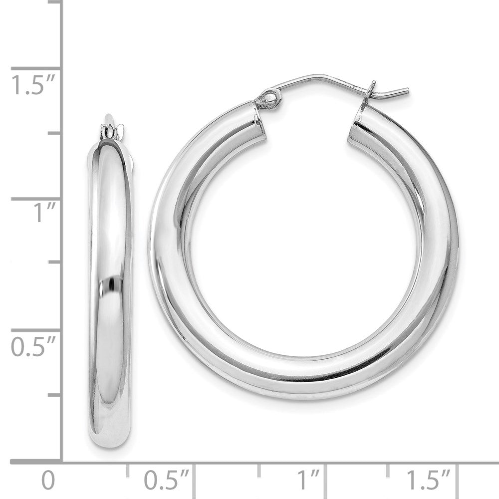 Alternate view of the 4mm, Sterling Silver, Round Hoop Earrings - 30mm (1 1/8 Inch) by The Black Bow Jewelry Co.