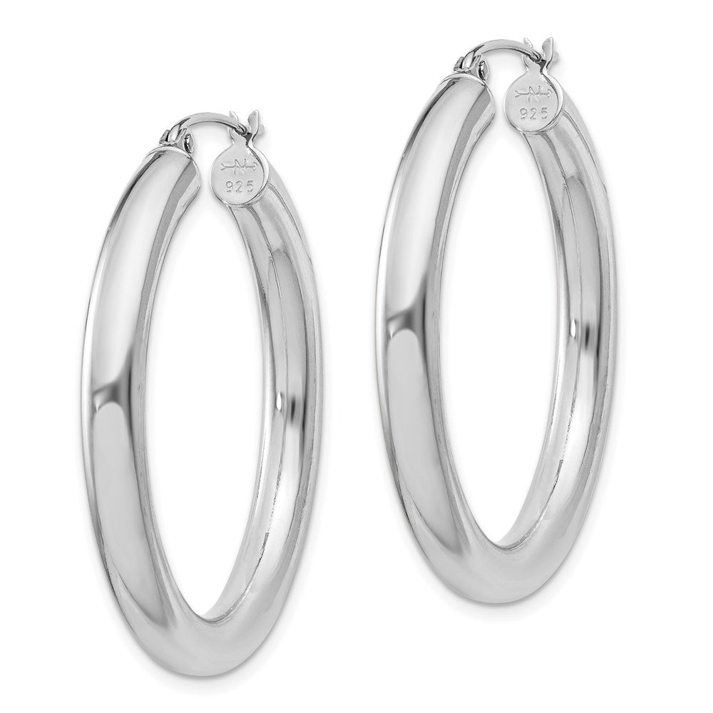 Alternate view of the 4mm, Sterling Silver, Large Round Hoop Earrings - 35mm (1 3/8 Inch) by The Black Bow Jewelry Co.