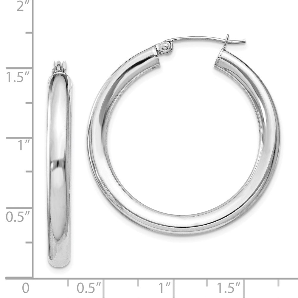 Alternate view of the 4mm, Sterling Silver, Large Round Hoop Earrings - 35mm (1 3/8 Inch) by The Black Bow Jewelry Co.