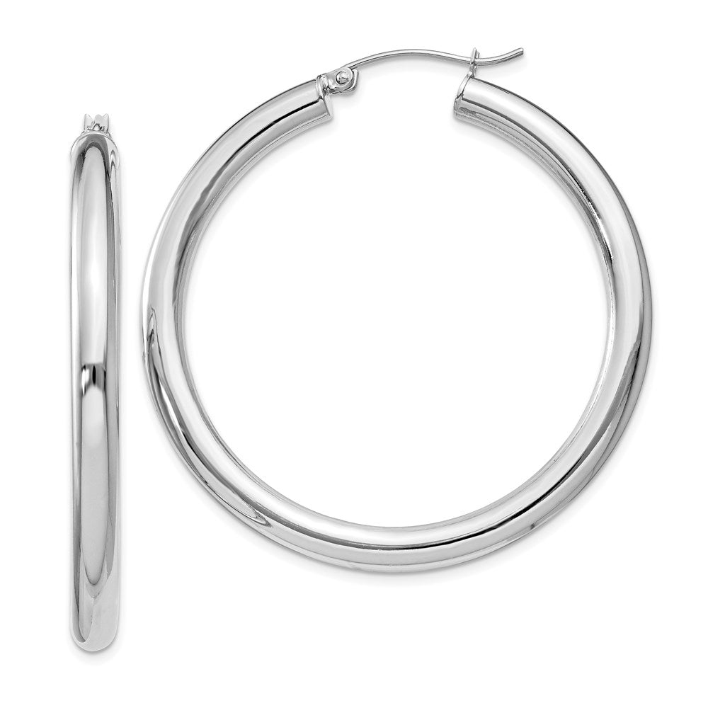 4mm, Sterling Silver, Large Round Hoop Earrings - 45mm (1 3/4 Inch), Item E8869-45 by The Black Bow Jewelry Co.