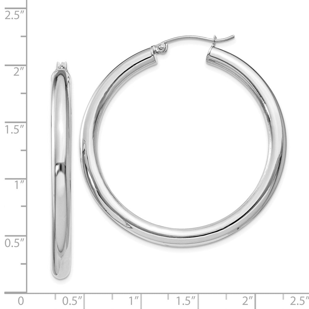 Alternate view of the 4mm, Sterling Silver, Large Round Hoop Earrings - 45mm (1 3/4 Inch) by The Black Bow Jewelry Co.