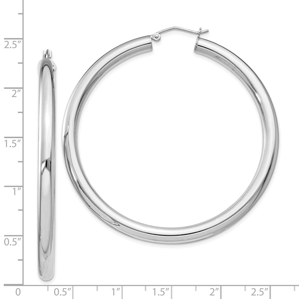 Alternate view of the 4mm Sterling Silver, Extra Large Round Hoop Earrings, 55mm (2 1/8 In) by The Black Bow Jewelry Co.