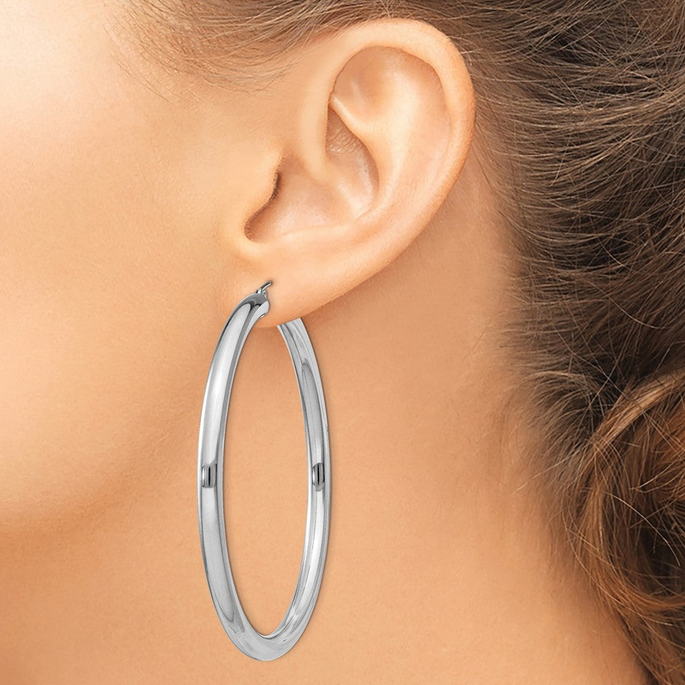 Alternate view of the 4mm Sterling Silver, Extra Large Round Hoop Earrings, 60mm (2 3/8 In) by The Black Bow Jewelry Co.