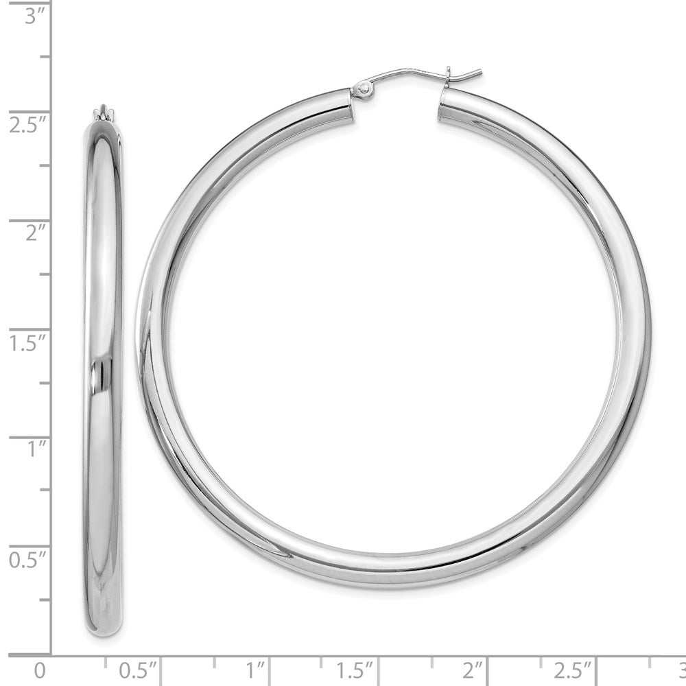 Alternate view of the 4mm Sterling Silver, Extra Large Round Hoop Earrings, 60mm (2 3/8 In) by The Black Bow Jewelry Co.