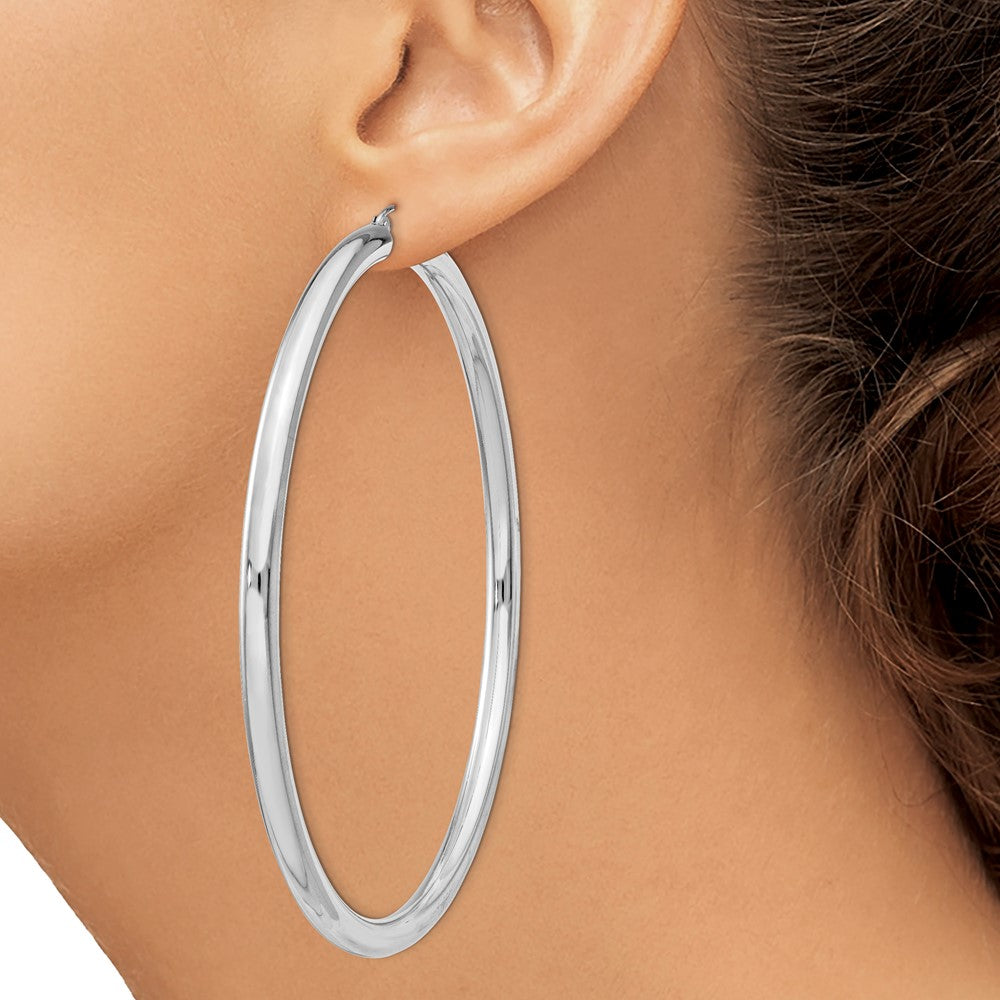 Alternate view of the 4mm Sterling Silver, Extra Large Round Hoop Earrings, 80mm (3 1/8 In) by The Black Bow Jewelry Co.