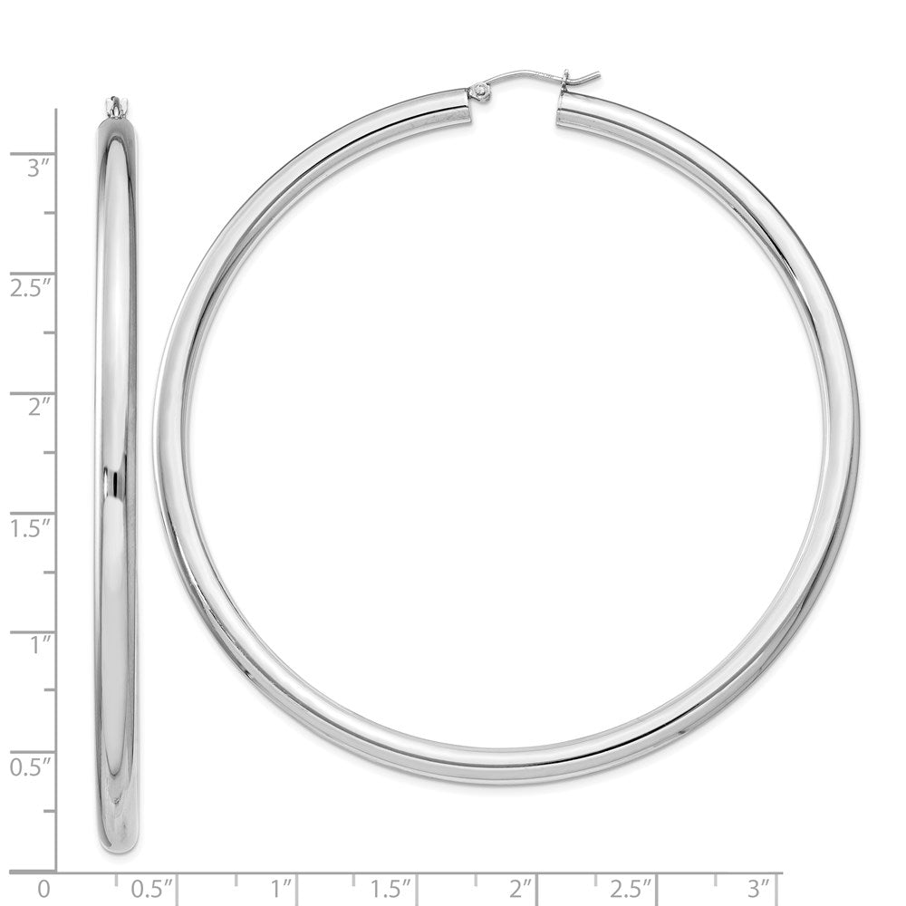 Alternate view of the 4mm Sterling Silver, Extra Large Round Hoop Earrings, 80mm (3 1/8 In) by The Black Bow Jewelry Co.