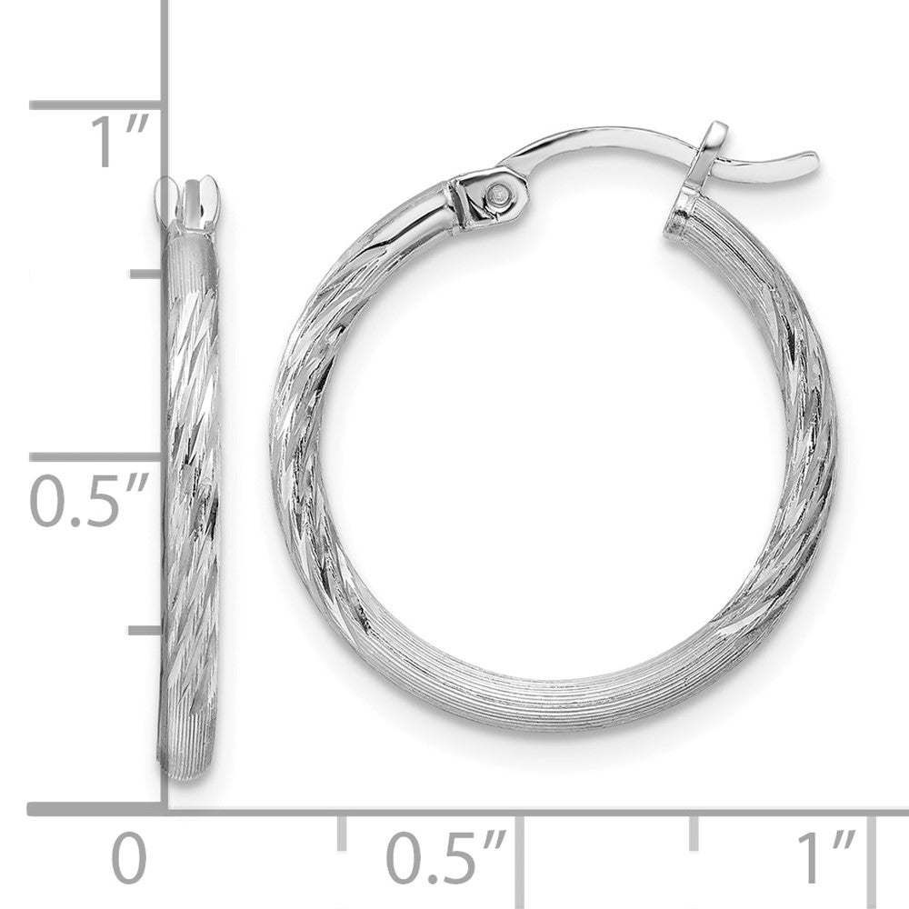 Alternate view of the 2mm, Satin, Diamond Cut Sterling Silver Hoops - 20mm (3/4 Inch) by The Black Bow Jewelry Co.