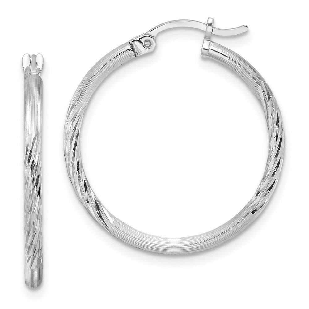 2mm, Satin, Diamond Cut Sterling Silver Hoops - 25mm (1 Inch), Item E8874-25 by The Black Bow Jewelry Co.