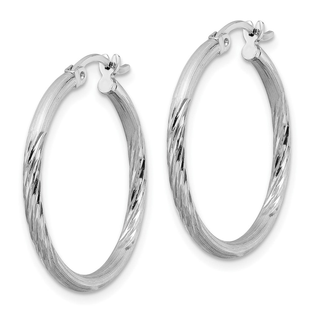 Alternate view of the 2mm, Satin, Diamond Cut Sterling Silver Hoops - 25mm (1 Inch) by The Black Bow Jewelry Co.