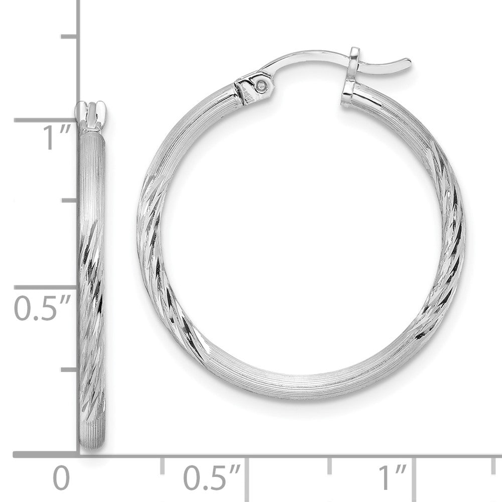 Alternate view of the 2mm, Satin, Diamond Cut Sterling Silver Hoops - 25mm (1 Inch) by The Black Bow Jewelry Co.