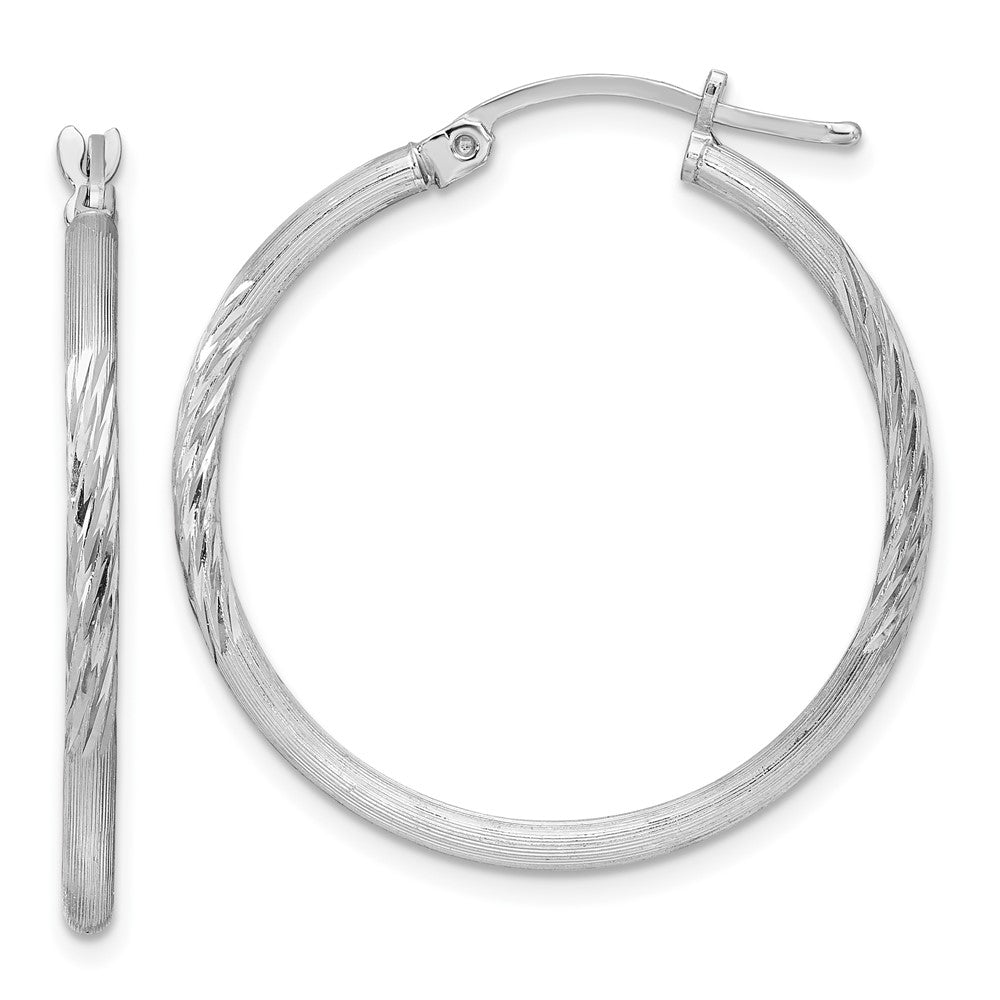 2mm, Satin, Diamond Cut Sterling Silver Hoops - 30mm (1 1/8 Inch), Item E8874-30 by The Black Bow Jewelry Co.