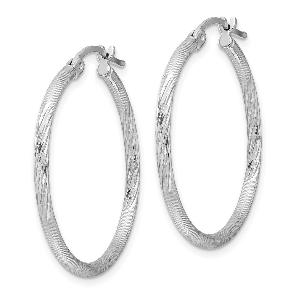 Alternate view of the 2mm, Satin, Diamond Cut Sterling Silver Hoops - 30mm (1 1/8 Inch) by The Black Bow Jewelry Co.