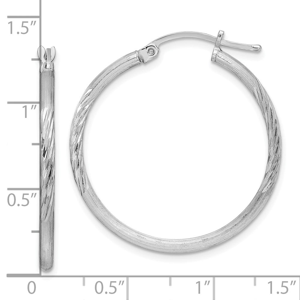 Alternate view of the 2mm, Satin, Diamond Cut Sterling Silver Hoops - 30mm (1 1/8 Inch) by The Black Bow Jewelry Co.