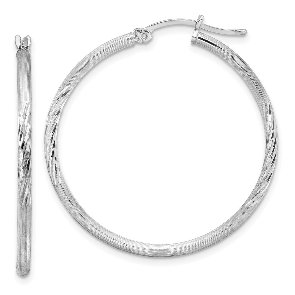 2mm, Satin, Diamond Cut Sterling Silver Hoops - 35mm (1 3/8 Inch), Item E8875-35 by The Black Bow Jewelry Co.