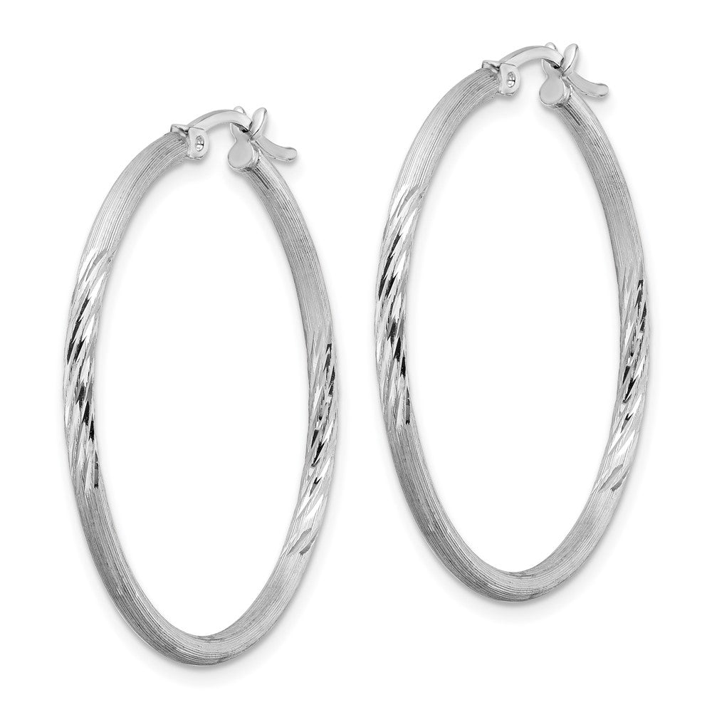 Alternate view of the 2mm, Satin, Diamond Cut Sterling Silver Hoops - 35mm (1 3/8 Inch) by The Black Bow Jewelry Co.
