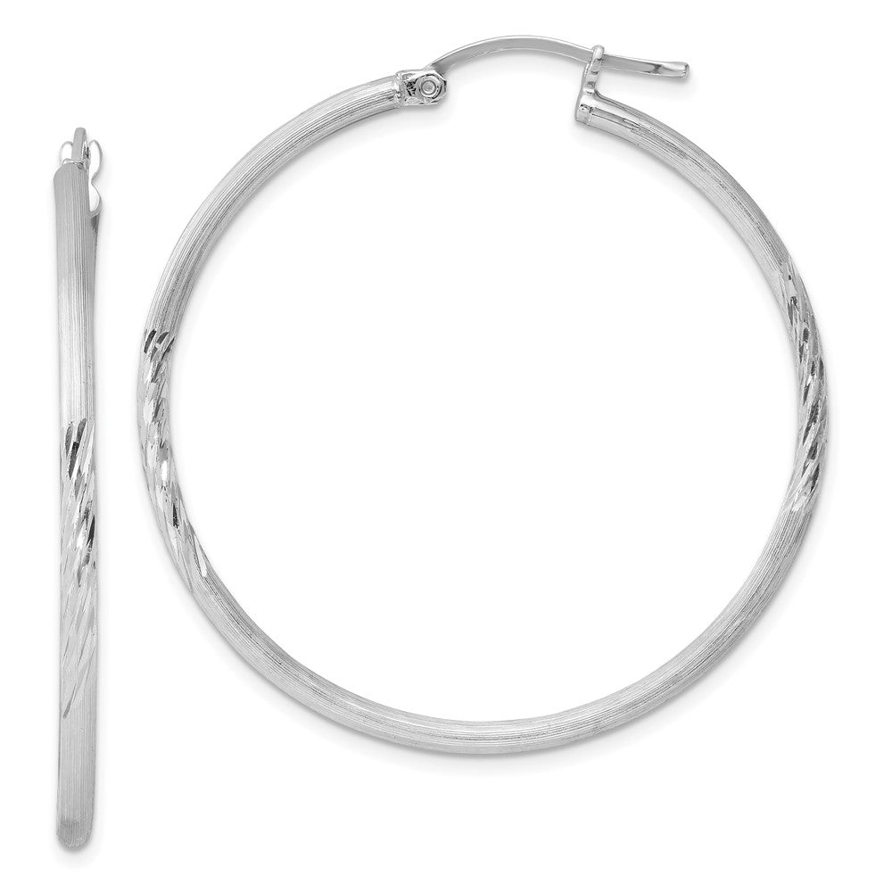 2mm, Satin, Diamond Cut Sterling Silver Hoops - 40mm (1 1/2 Inch), Item E8875-40 by The Black Bow Jewelry Co.