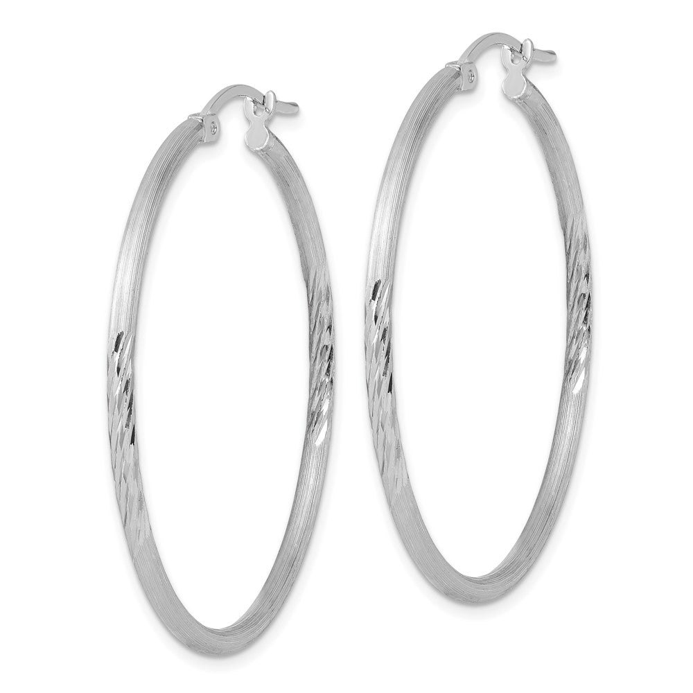 Alternate view of the 2mm, Satin, Diamond Cut Sterling Silver Hoops - 40mm (1 1/2 Inch) by The Black Bow Jewelry Co.