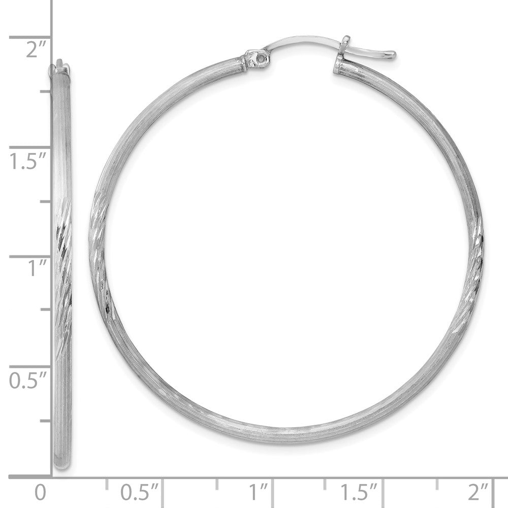 Alternate view of the 2mm, Satin, Diamond Cut Sterling Silver Hoops - 45mm (1 3/4 Inch) by The Black Bow Jewelry Co.