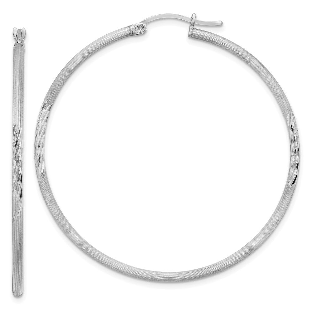 2mm, Satin, Diamond Cut Sterling Silver Hoops - 50mm (1 7/8 Inch), Item E8875-50 by The Black Bow Jewelry Co.