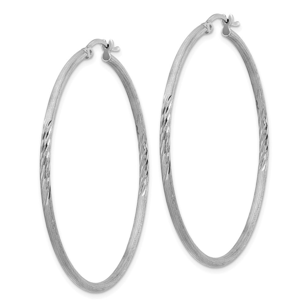 Alternate view of the 2mm, Satin, Diamond Cut Sterling Silver Hoops - 50mm (1 7/8 Inch) by The Black Bow Jewelry Co.