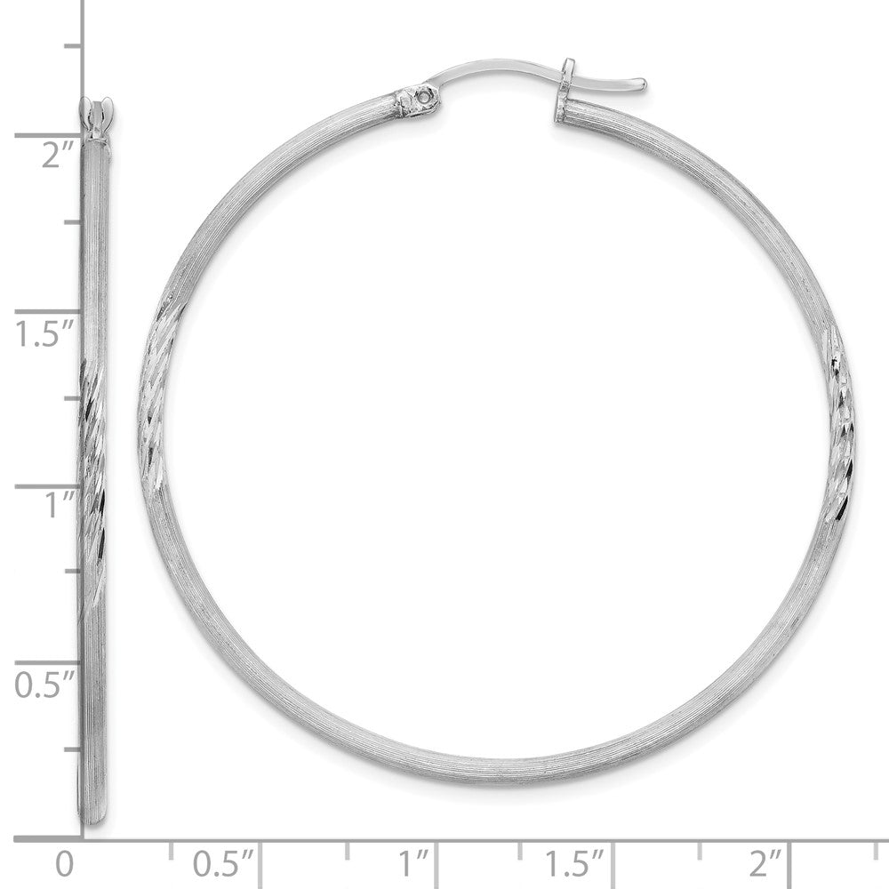 Alternate view of the 2mm, Satin, Diamond Cut Sterling Silver Hoops - 50mm (1 7/8 Inch) by The Black Bow Jewelry Co.