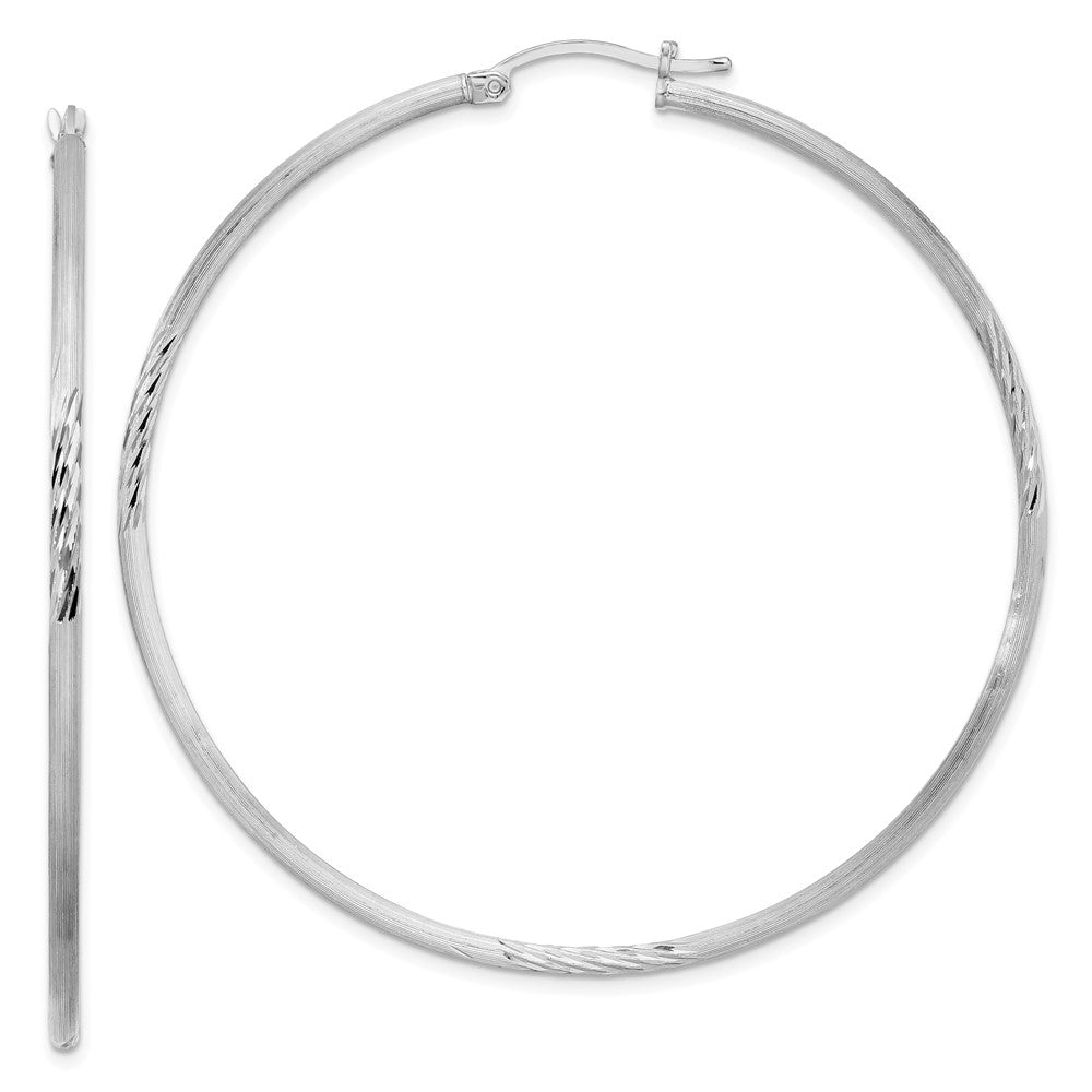 2mm, Satin, Diamond Cut, XL Sterling Silver Hoops - 60mm (2 3/8 Inch), Item E8876-60 by The Black Bow Jewelry Co.