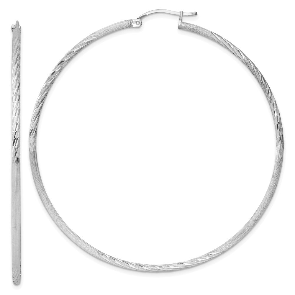 2mm, Satin, Diamond Cut, XL Sterling Silver Hoops - 65mm (2 1/2 Inch), Item E8876-65 by The Black Bow Jewelry Co.