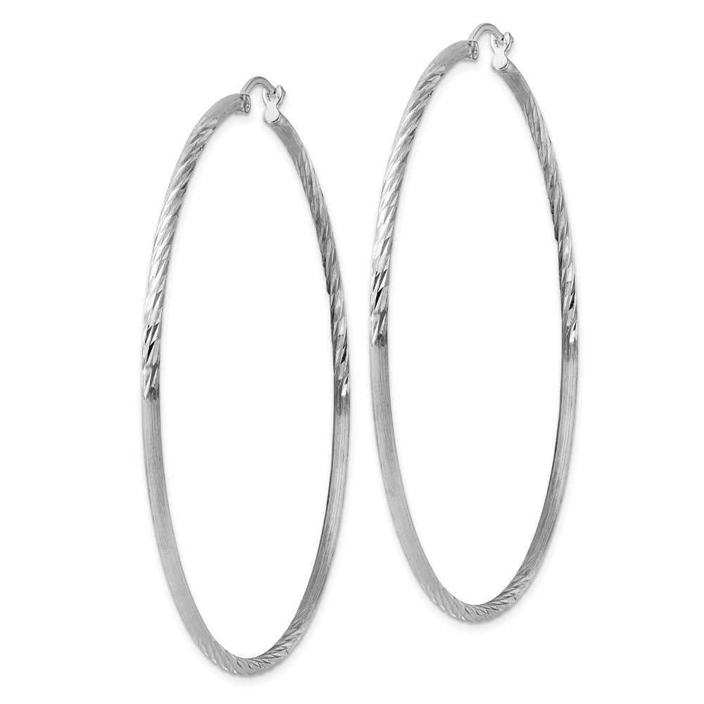 Alternate view of the 2mm, Satin, Diamond Cut, XL Sterling Silver Hoops - 65mm (2 1/2 Inch) by The Black Bow Jewelry Co.