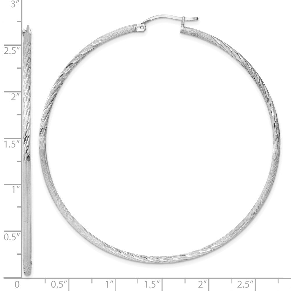 Alternate view of the 2mm, Satin, Diamond Cut, XL Sterling Silver Hoops - 65mm (2 1/2 Inch) by The Black Bow Jewelry Co.