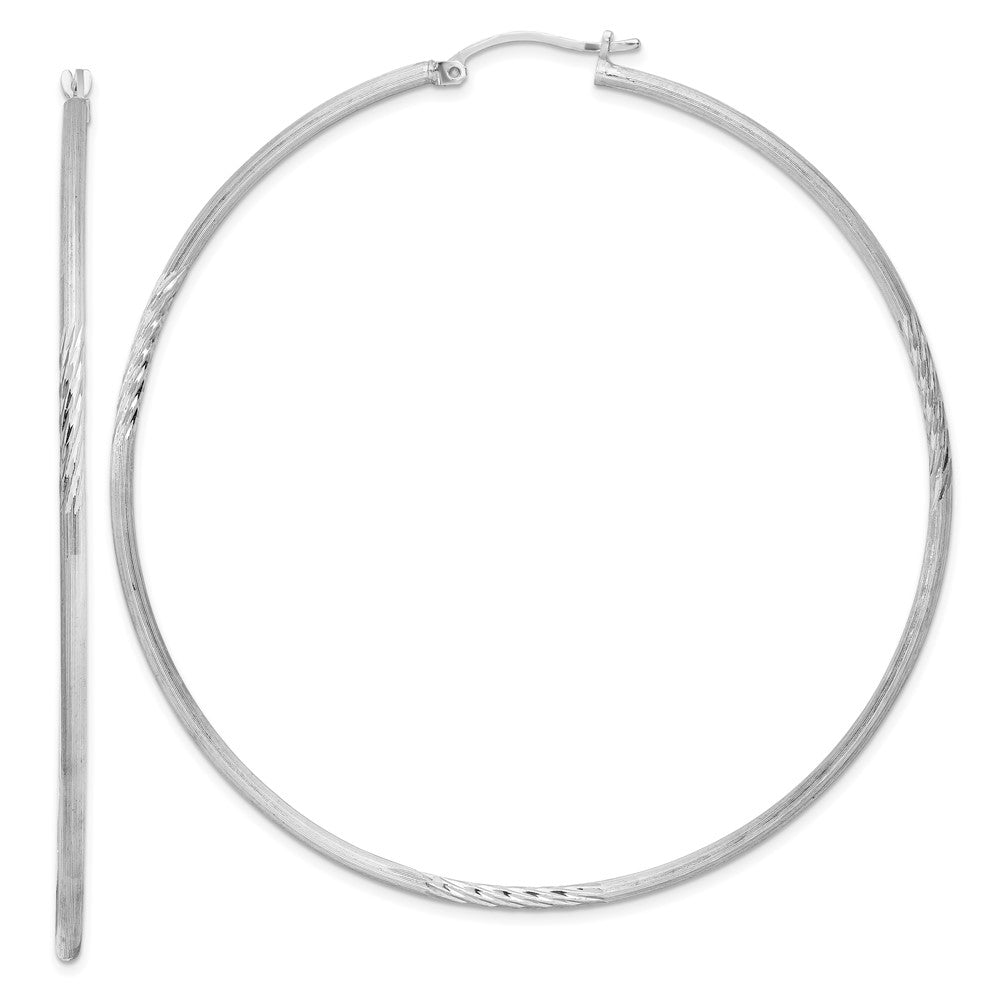 2mm, Satin, Diamond Cut, XL Sterling Silver Hoops - 70mm (2 3/4 Inch), Item E8876-70 by The Black Bow Jewelry Co.