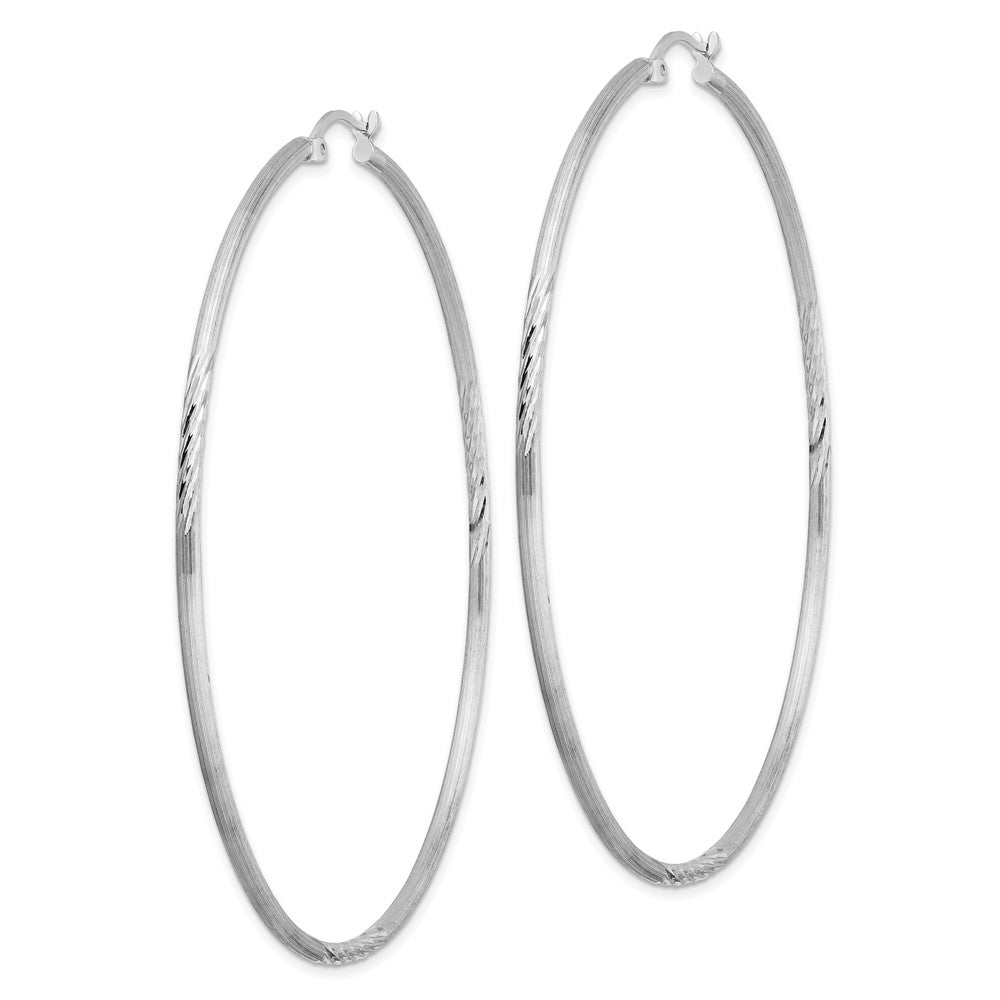 Alternate view of the 2mm, Satin, Diamond Cut, XL Sterling Silver Hoops - 70mm (2 3/4 Inch) by The Black Bow Jewelry Co.