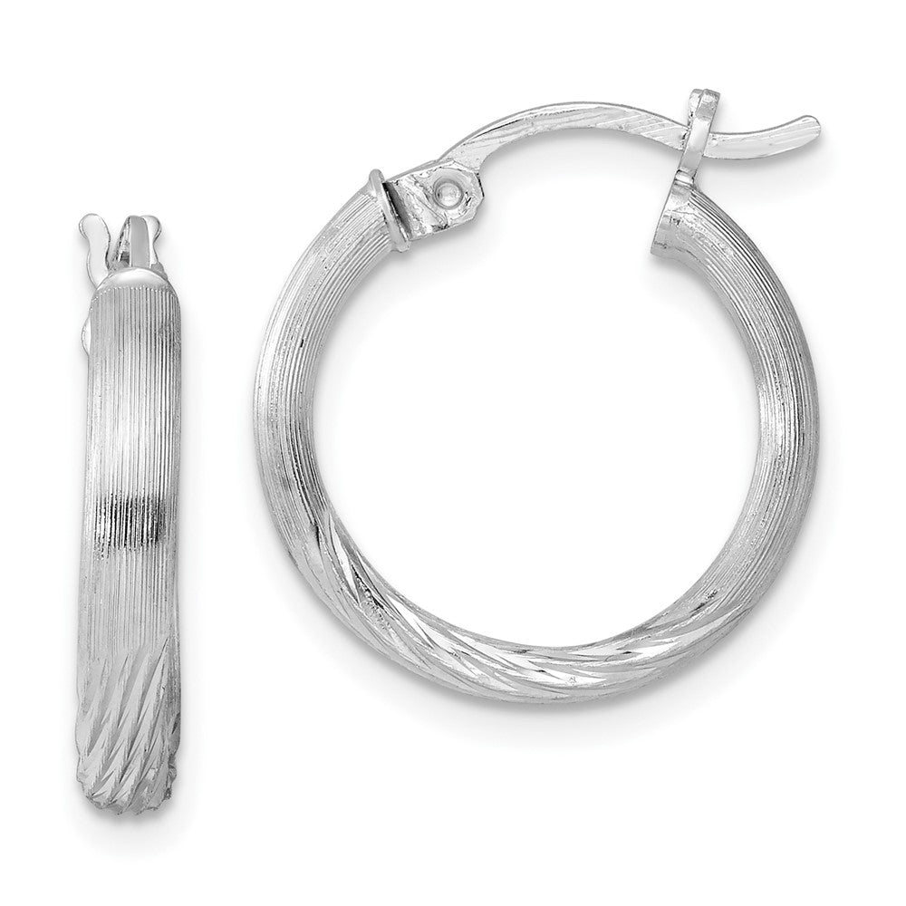 2.5mm, Satin, Diamond Cut Sterling Silver Hoops - 17mm (5/8 Inch), Item E8877-17 by The Black Bow Jewelry Co.