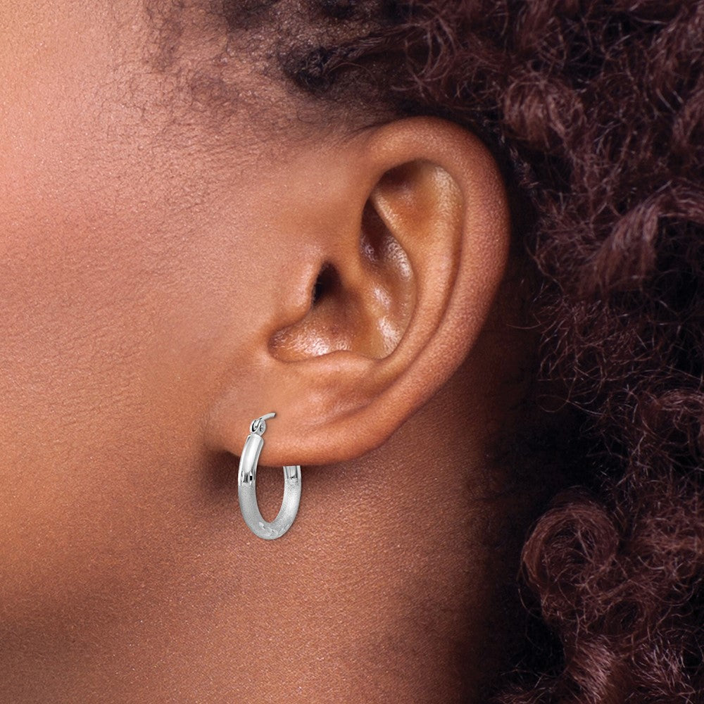 Alternate view of the 2.5mm, Satin, Diamond Cut Sterling Silver Hoops - 17mm (5/8 Inch) by The Black Bow Jewelry Co.