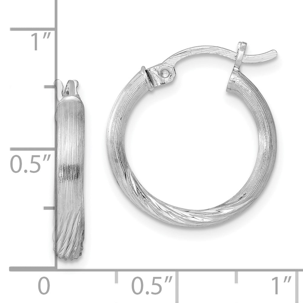 Alternate view of the 2.5mm, Satin, Diamond Cut Sterling Silver Hoops - 17mm (5/8 Inch) by The Black Bow Jewelry Co.