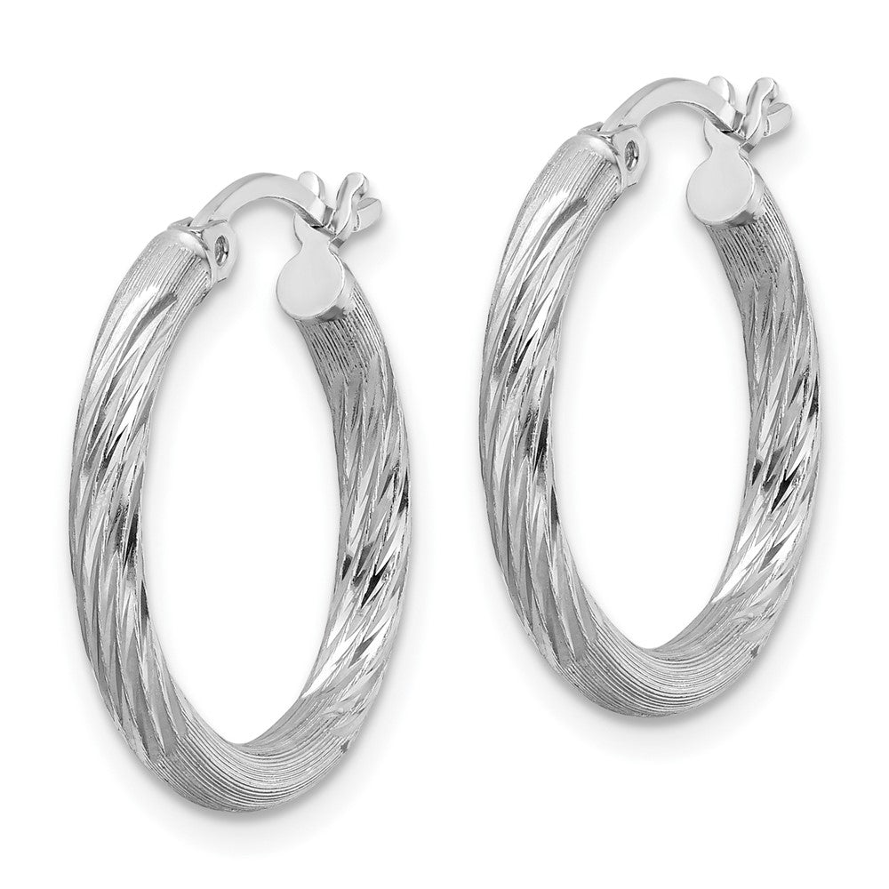 Alternate view of the 2.5mm, Satin, Diamond Cut Sterling Silver Hoops - 20mm (3/4 Inch) by The Black Bow Jewelry Co.