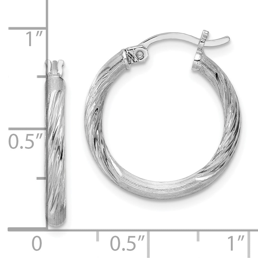 Alternate view of the 2.5mm, Satin, Diamond Cut Sterling Silver Hoops - 20mm (3/4 Inch) by The Black Bow Jewelry Co.