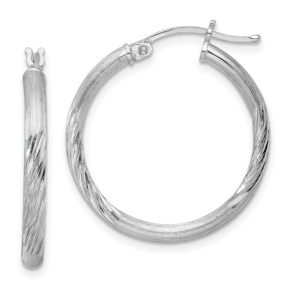 2.5mm, Satin, Diamond Cut Sterling Silver Hoops - 25mm (1 Inch), Item E8878-25 by The Black Bow Jewelry Co.