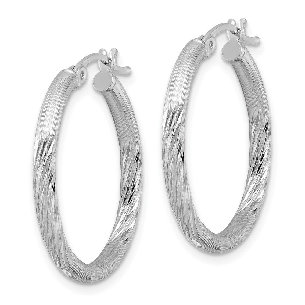Alternate view of the 2.5mm, Satin, Diamond Cut Sterling Silver Hoops - 25mm (1 Inch) by The Black Bow Jewelry Co.