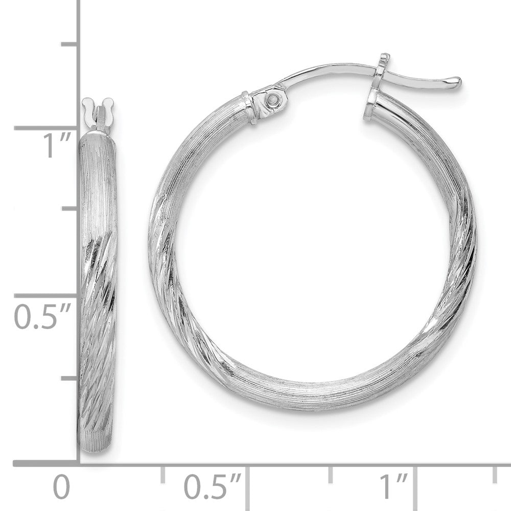 Alternate view of the 2.5mm, Satin, Diamond Cut Sterling Silver Hoops - 25mm (1 Inch) by The Black Bow Jewelry Co.
